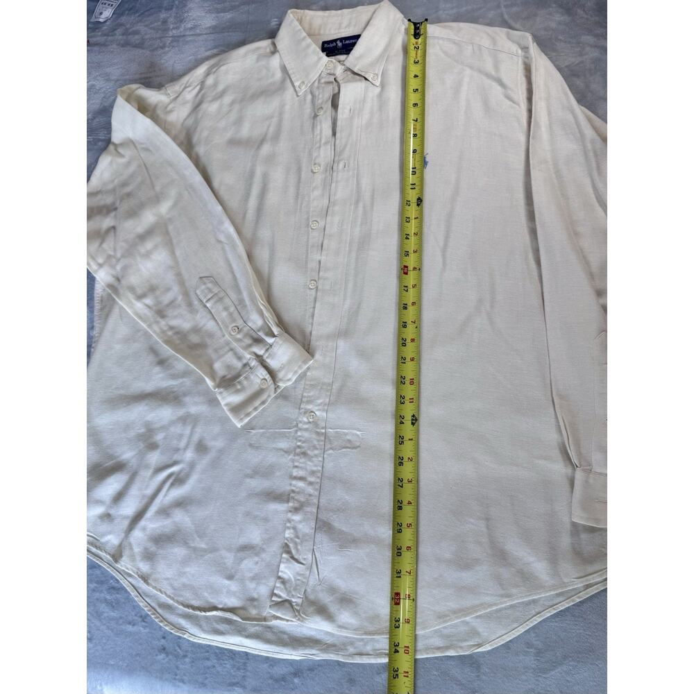 Ralph Lauren Mens XL Blake Button Down Shirt Cream Cotton Linen Relaxed Fit - Picture 6 of 14